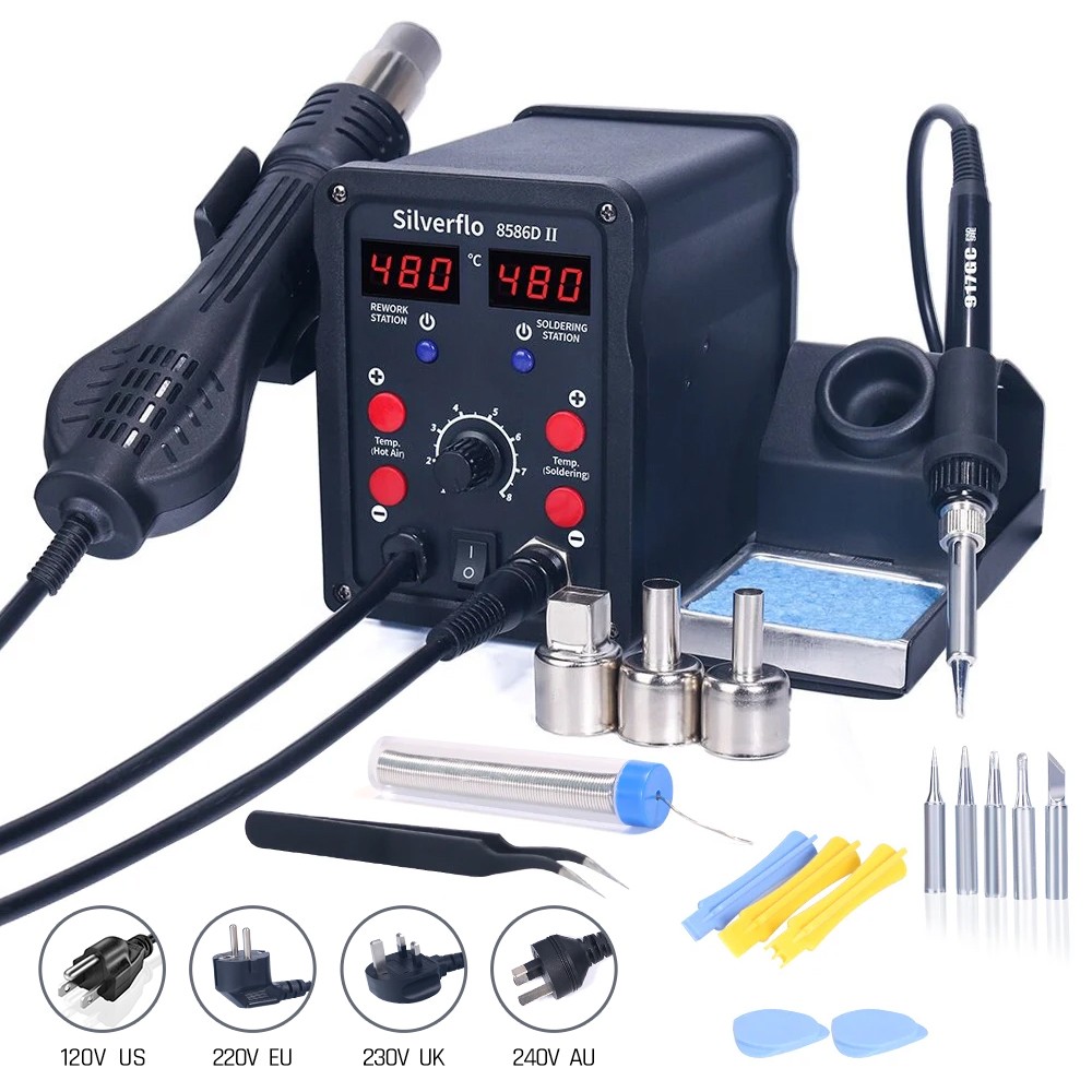 Smd Rework Station Hot Air Soldering 2 In 1 - Silverflo 8586D สถานีบัดกรี 2 IN 1