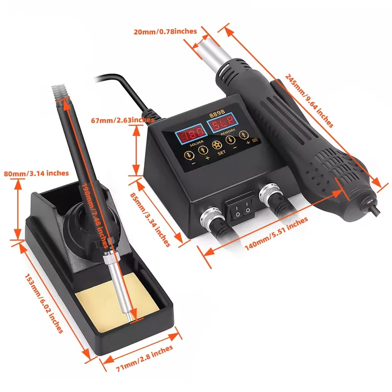 หัวแร้งลมร้อน LED ดิจิตอล 60W  - Smd Rework Station Hot Air Soldering 2 In 1 บทวิจารณ์และราคา